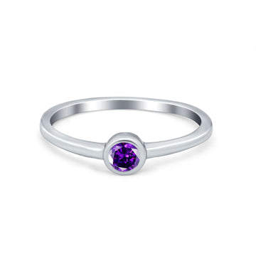 Petite Dainty Wedding Ring Bezel Simulated Amethyst CZ 925 Sterling Silver
